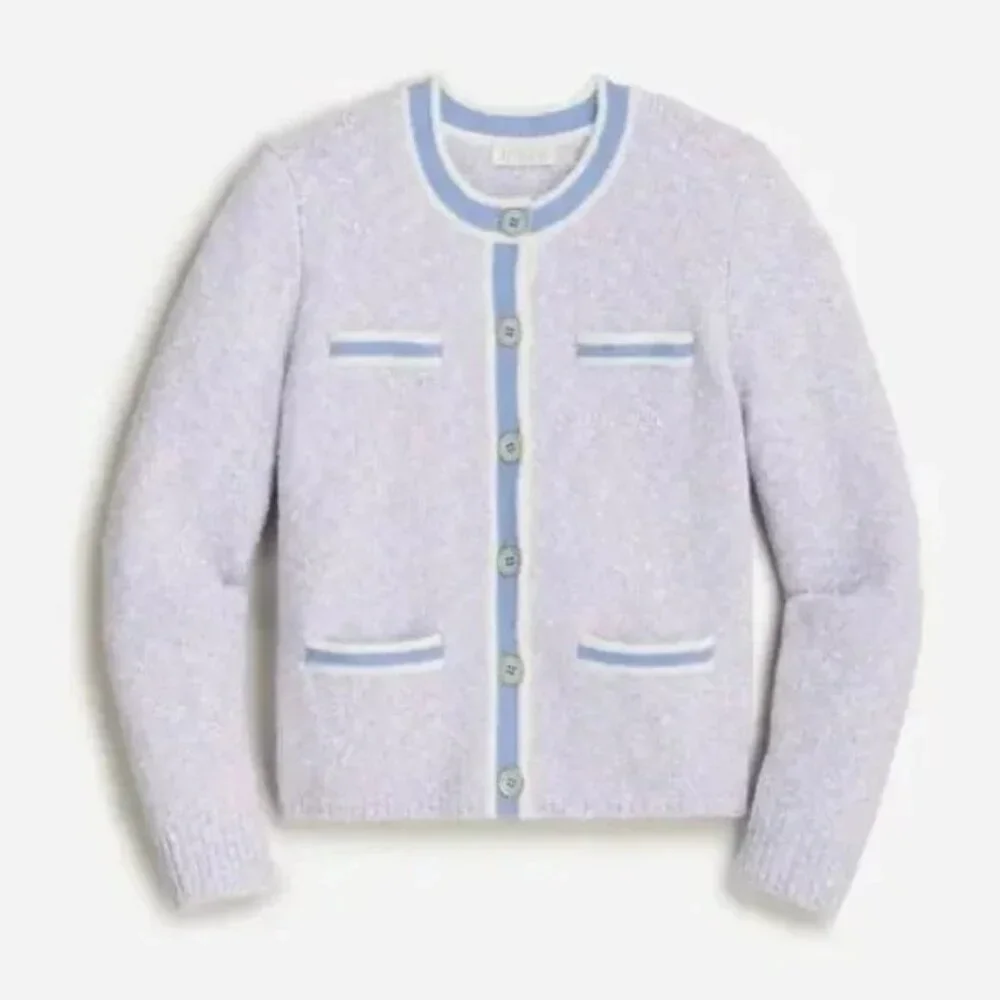 J. Crew Women's Marled Merino knit crop Sweater Lady Jacket Blue preppy M - Picture 2 of 9